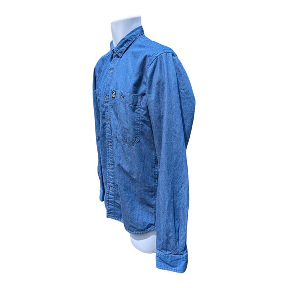 Mens CNQR Blue Denim Long Sleeve Button Down Shirt Workwear Casual Shacket Small - Picture 3 of 10